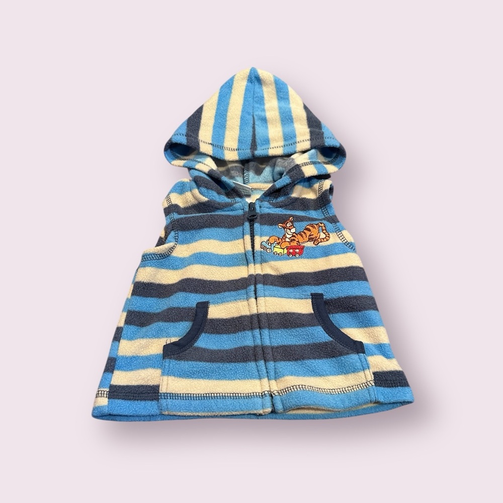 Disney Baby Striped Hooded Vest with Tigger And Train Embroidery Sz 3-6 Months